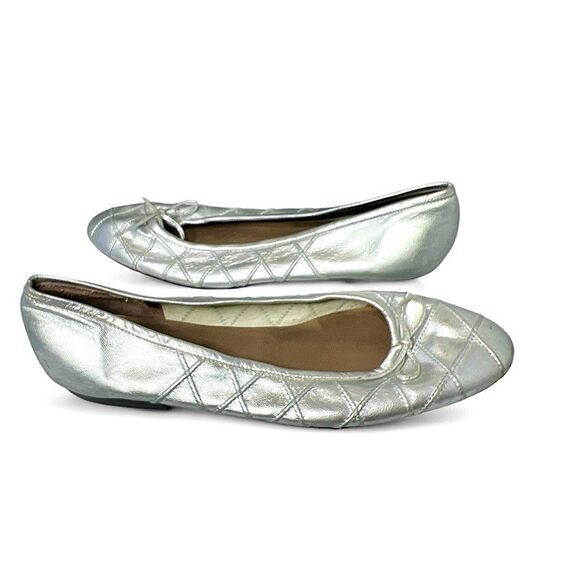 VTG Vaneli Silver Quilted Leather Ballet Flats Size 9.5 Made in Italy - Picture 4 of 7